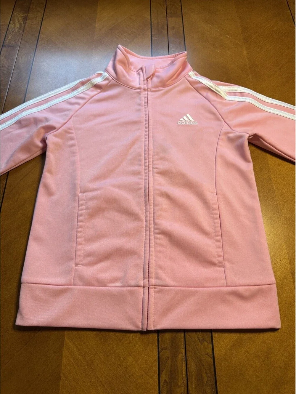 Adidas Girls Track Jacket Size 24 Pink Full Zip 3 Stripes Collared
